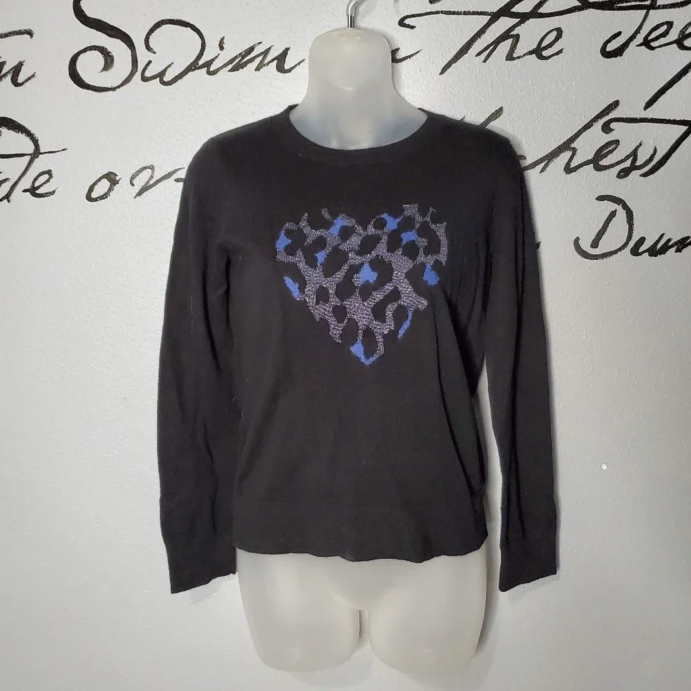 KATE SPADE Broome Street Leopard Heart Sweater, XS